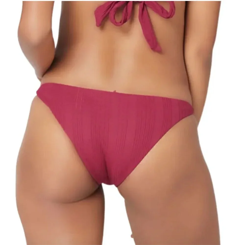 NWT l*space Camacho Pointelle Rib Bikini Bottom in Cabernet Sz. L